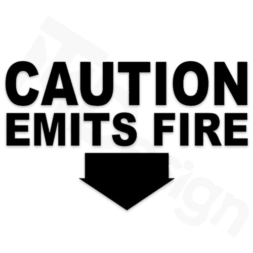 Caution Emits Fire Naklejka nad wydech.png